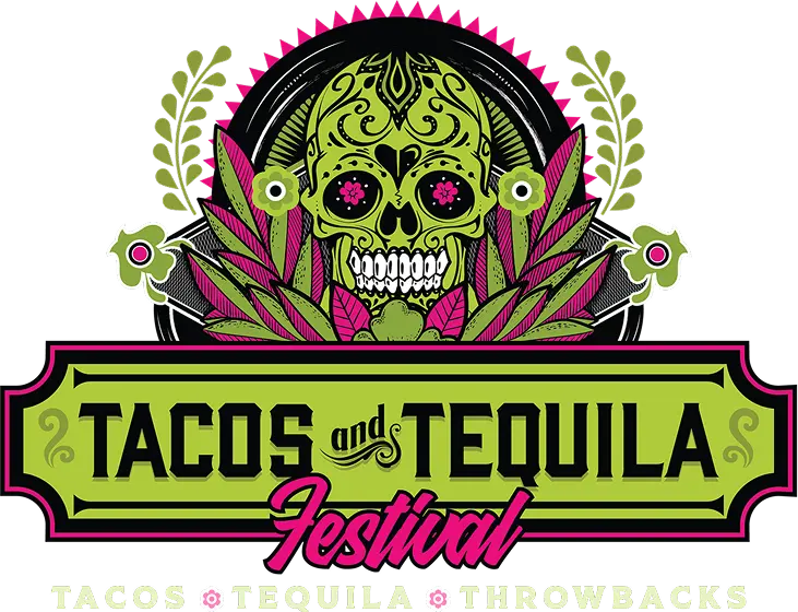 Green skull with Tacos and Tequila festival text